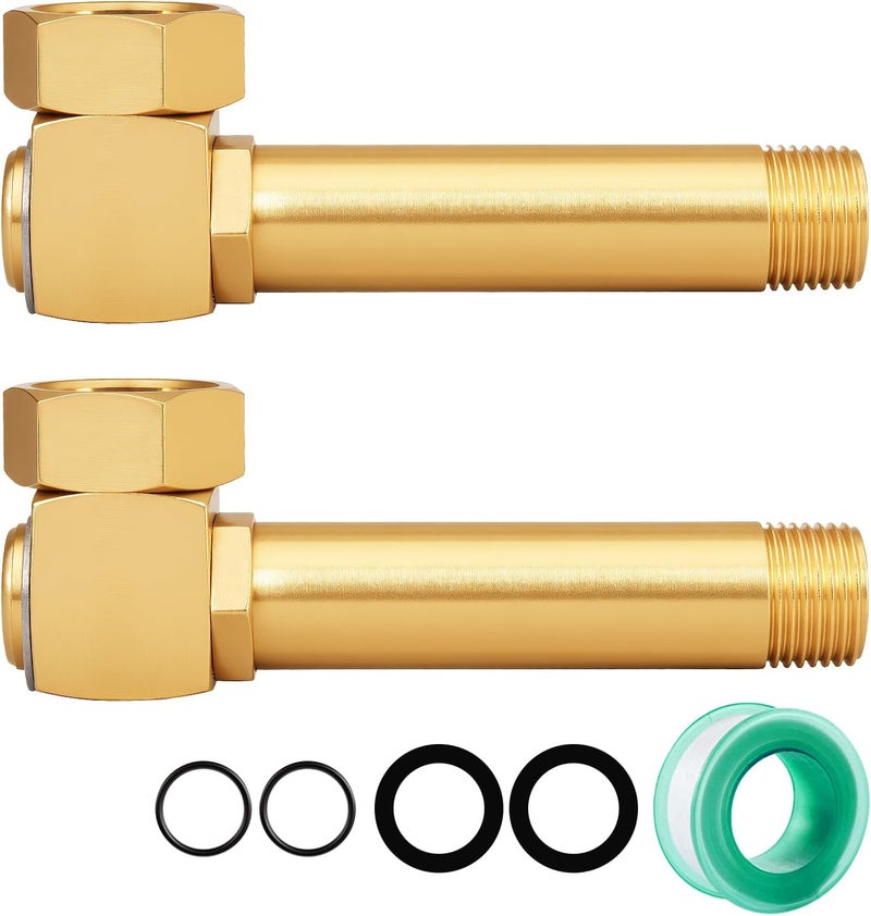 SIGURANTA تركيب بديل لفائف خرطوم الحديقة، نحاس 3/4" GHT أنثوي إلى 1/2" NPT ذكر محول كوع دوار (طول 4.72 بوصة 2 قطعة) - Image 1
